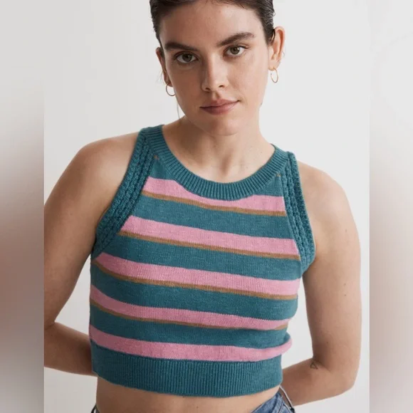 Madewell striped cropped sweater tank size large - Picture 4 of 11
